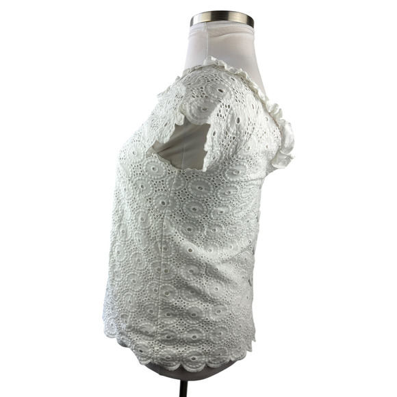 Lilly Pulitzer Crochet Eyelet Blouse Cap Short Sleeve Ruffle Button Back Size 8 - Picture 5 of 15